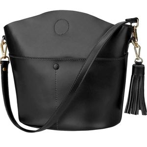 Chic Black Leather Shoulder Bag with Tassel